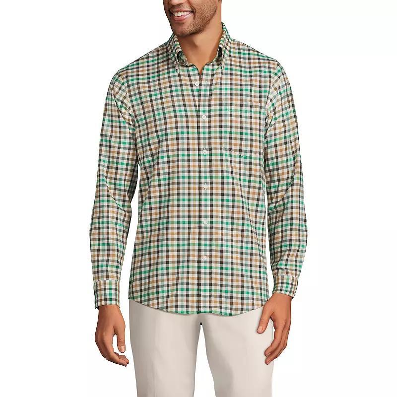 Men's Lands' End Traditional-Fit No-Iron Twill Button-Down Shirt, Size: Large, Gray Stone Ivory Plaid Product Image