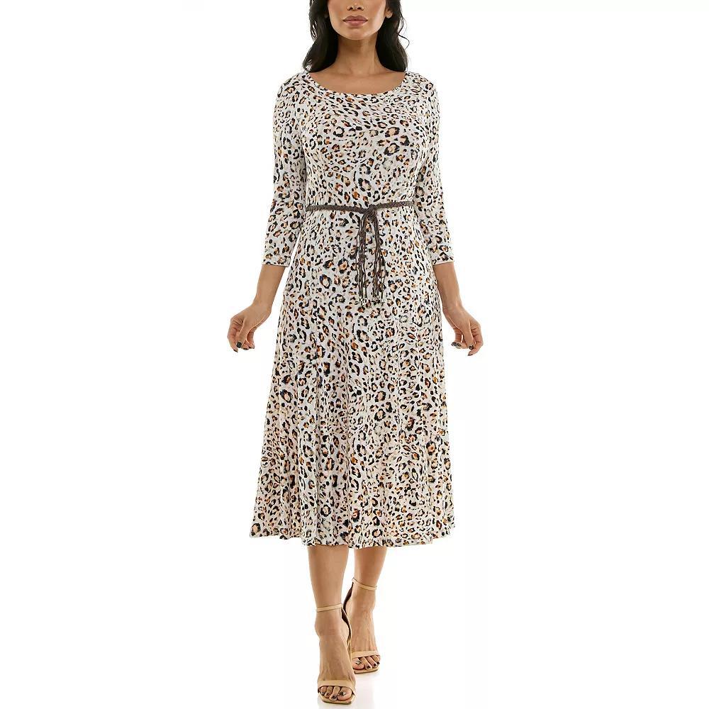 Womens Nina Leonard Sylvia Three-Quarter Sleeve Belted Midi Dress Product Image
