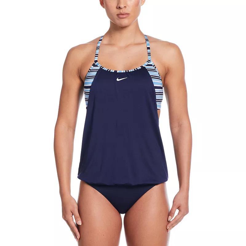 Women's Nike Off Stripe Layered Tankini Swim Top, Size: Small, Black Navy Product Image