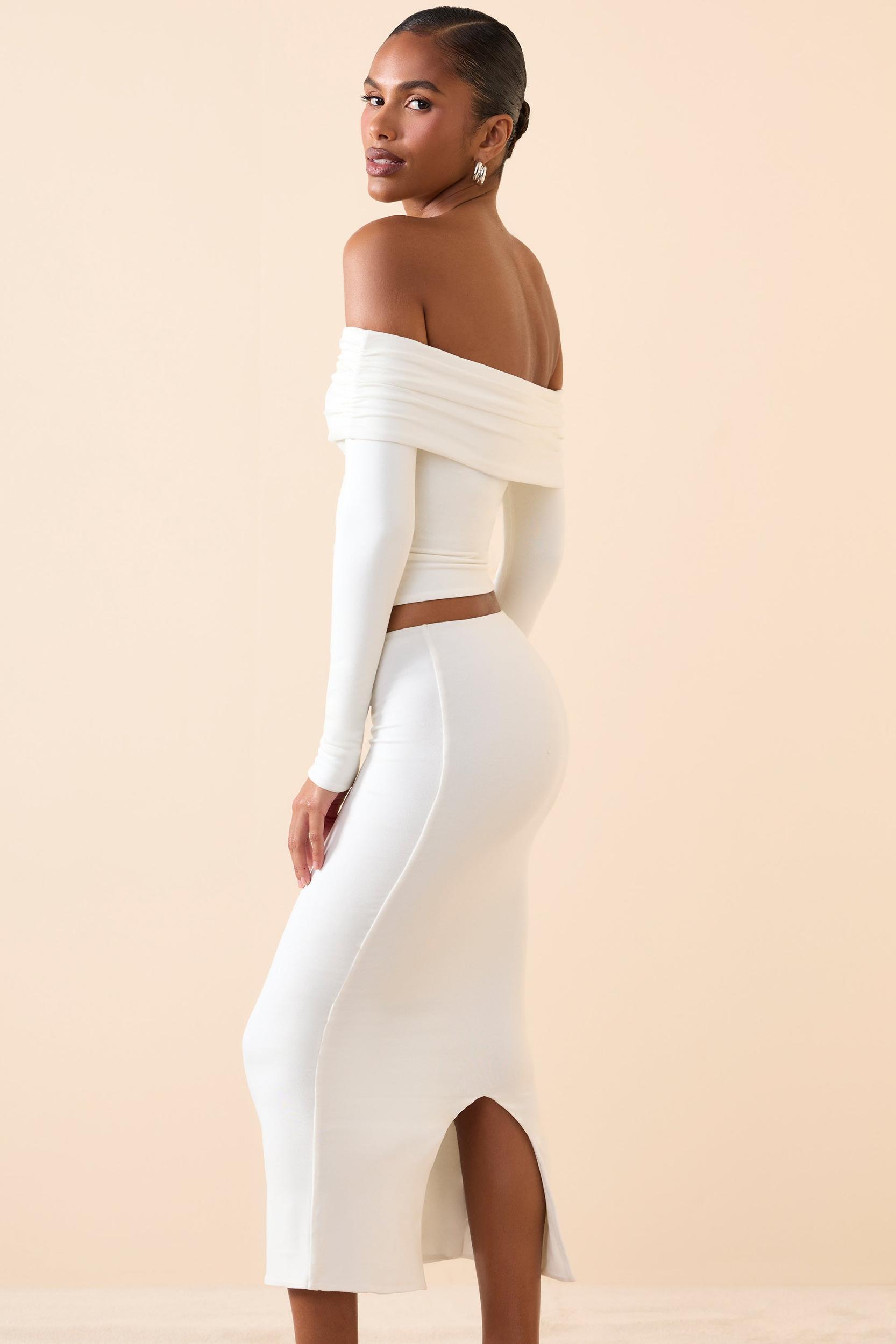 Modal Mid-Rise Midaxi Skirt in White Product Image