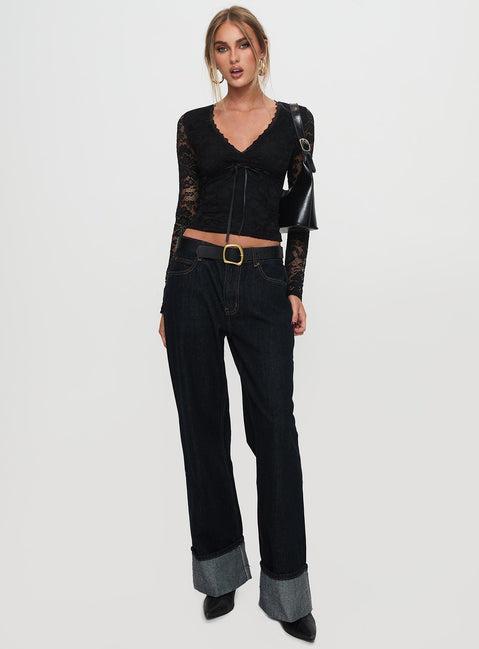 Temptation Incoming Long Sleeve Lace Top Black Product Image