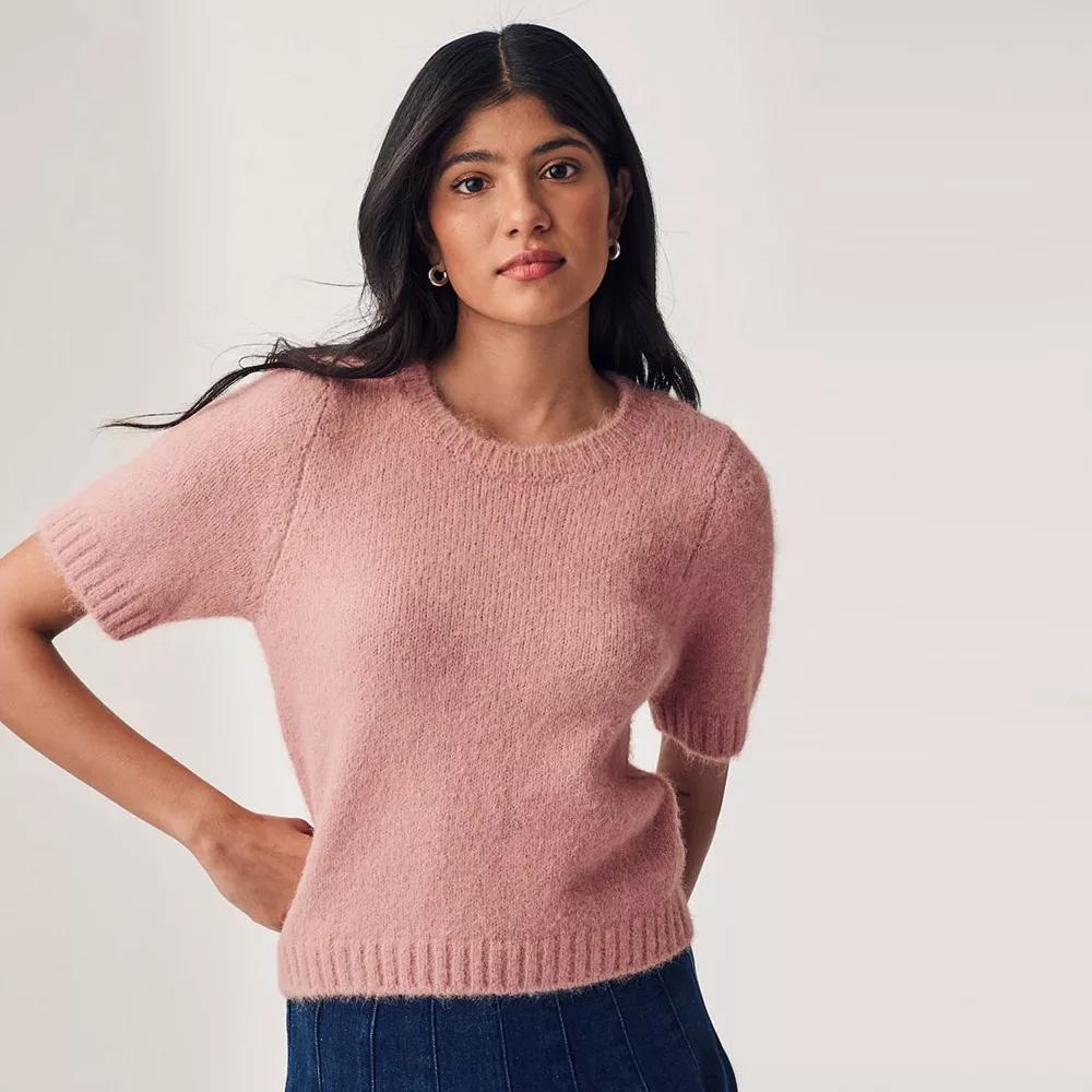 Women's NEXT Short Sleeve Crew Neck Sweater, Size: XL, Blush Pink Product Image