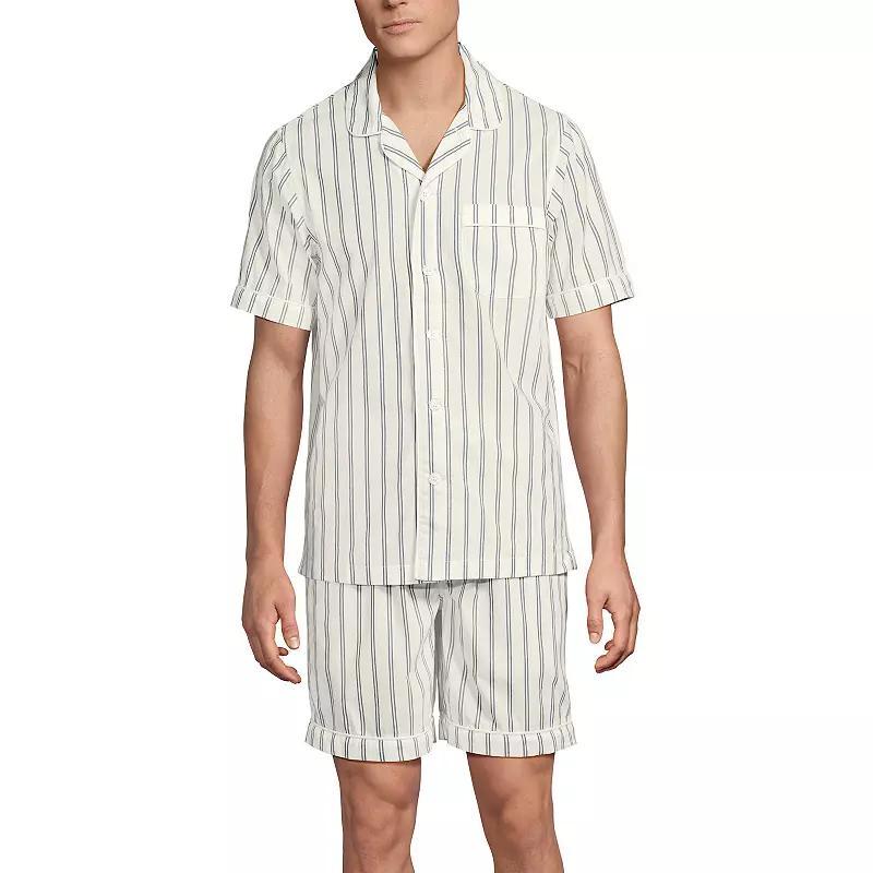 Men's Lands' End Essential Short Sleeve Top & Shorts Pajama Set, Size: Large, Egret White Stripe Product Image