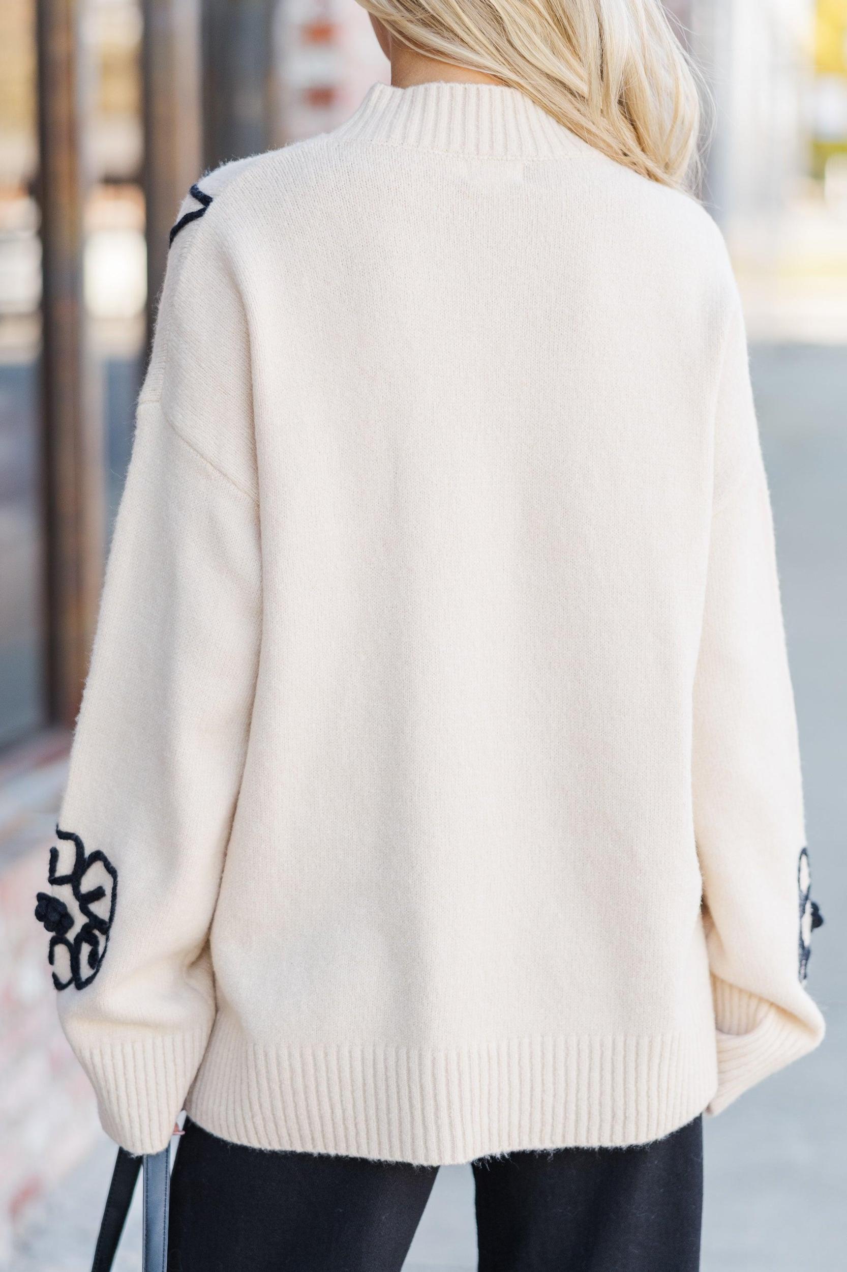 Keep You Close Natural Brown Floral Sweater Female Product Image