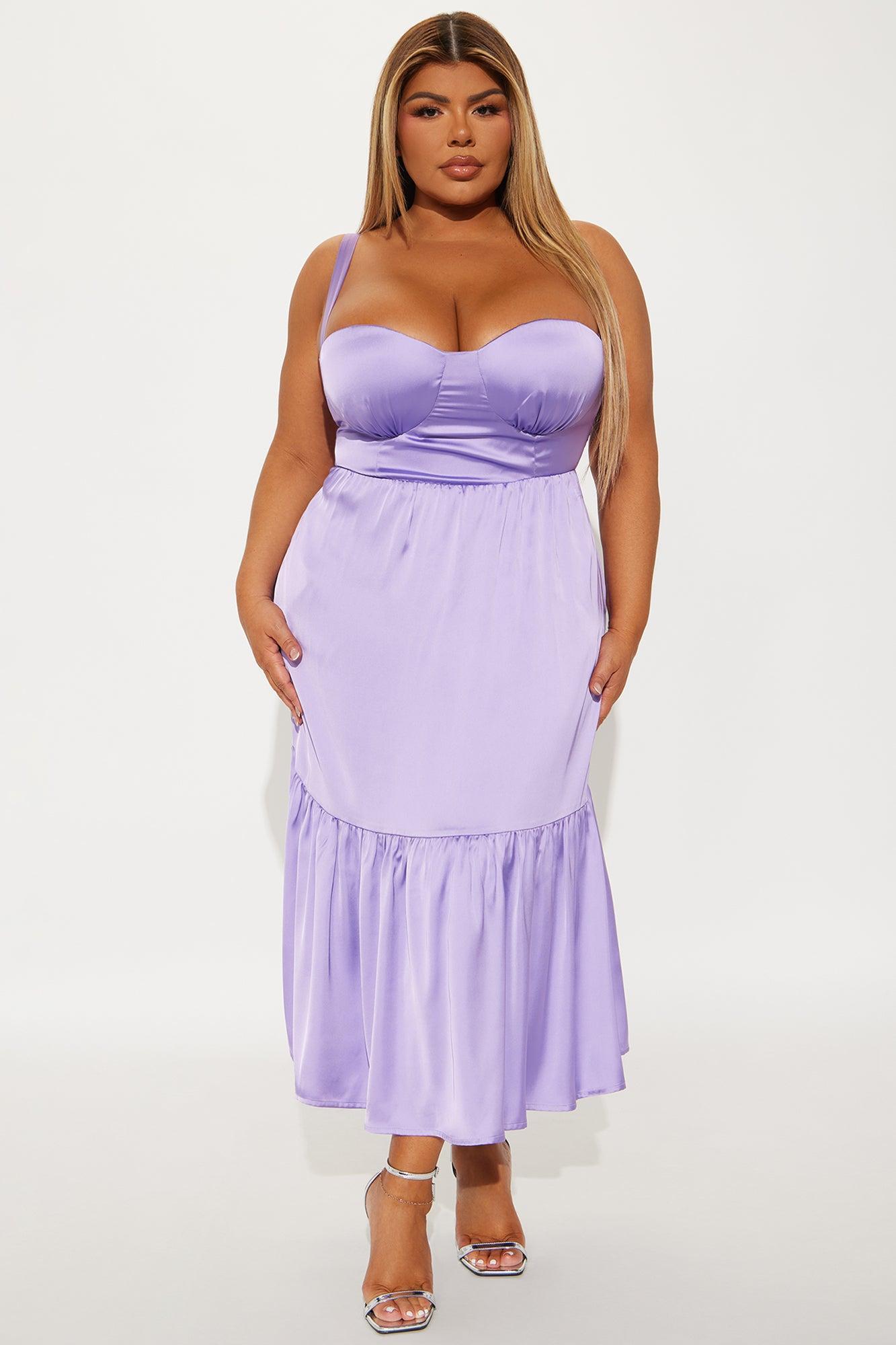 Sweet Magnolia Satin Midi Dress - Lavender Product Image