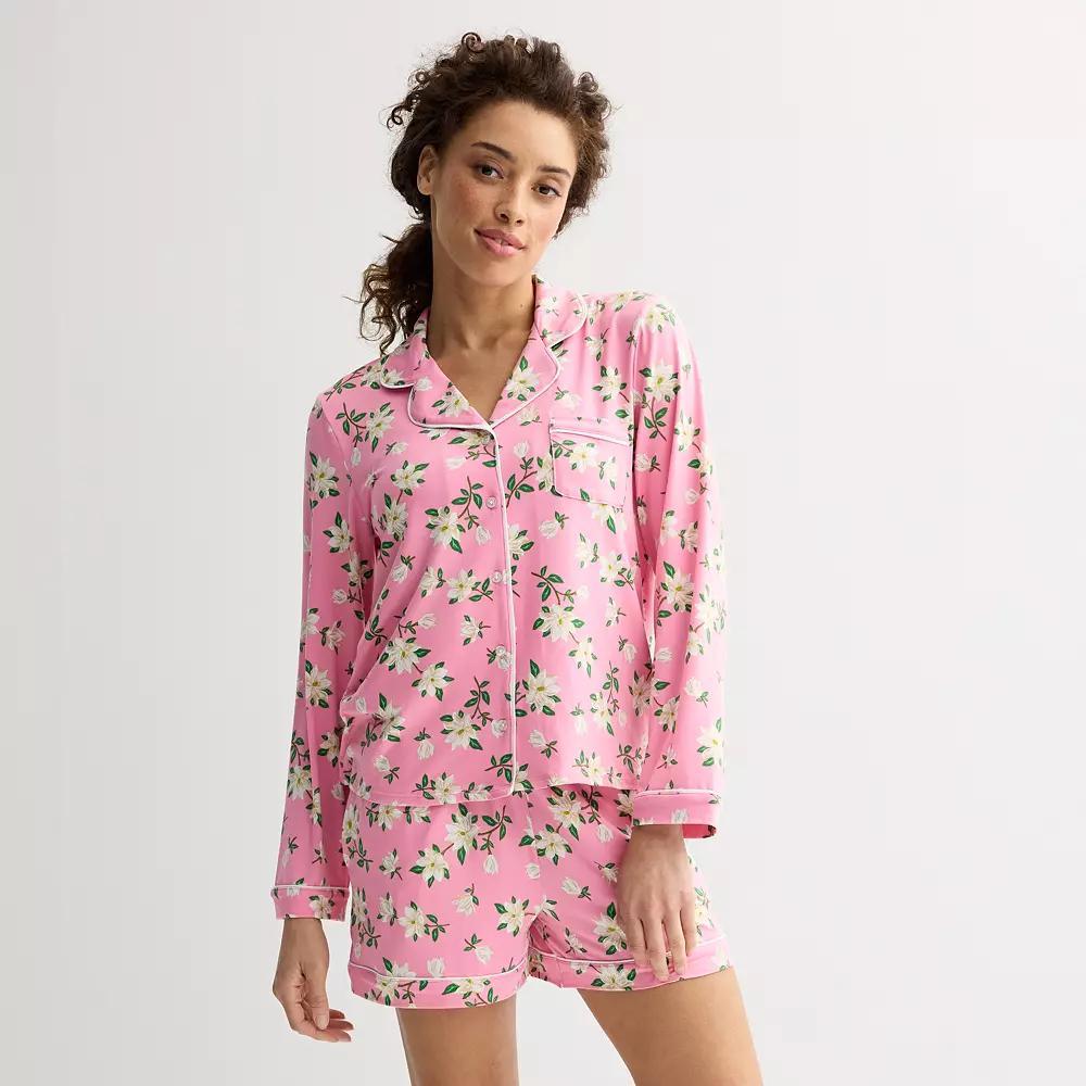 Women's Draper James 2-Piece Cozy Long Sleeve Pajama Top and Pajama Shorts Set, Size: Small, Prism Pink Magnolia Product Image