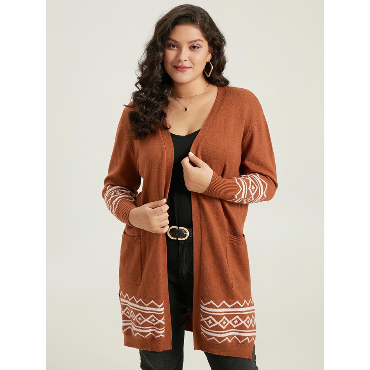 Plus Size Supersoft Essentials Bandana Split Side Cardigan Chocolate Women Casual Loose Long Sleeve Everyday Cardigans BloomChic 18-20/2X Product Image