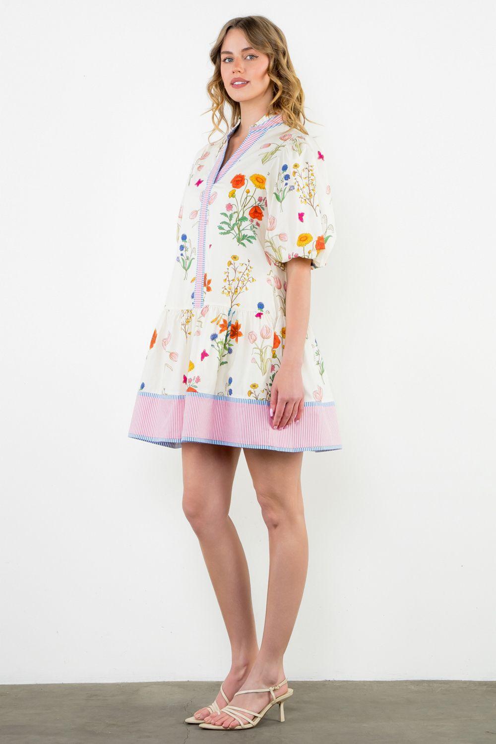 Rose Puff Sleeve Floral Dress Product Image