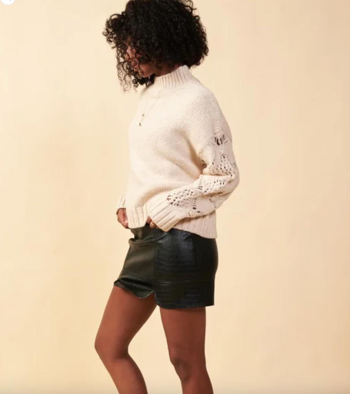 Crochet Sleeve Sweater - beige Product Image