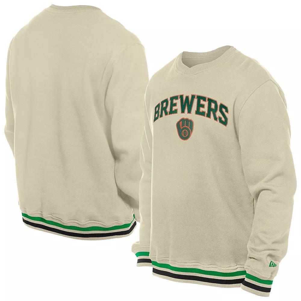 Men's New Era  Cream Milwaukee Brewers St. Patrick's Day Twill Pullover Sweatshirt, Size: 2XL, Beige Product Image