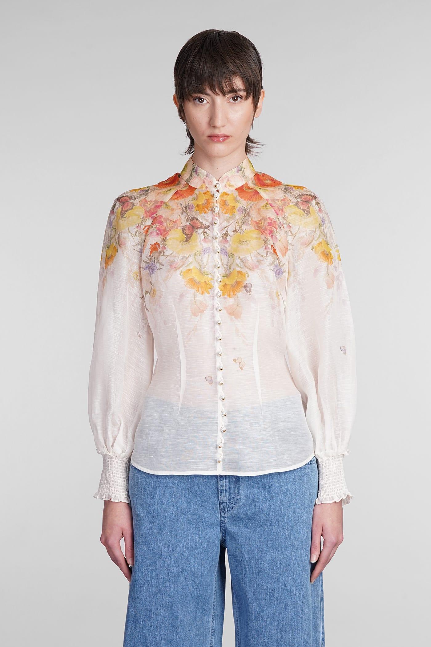 ZIMMERMANN Tranquility Printed Organza Blouse In White Product Image