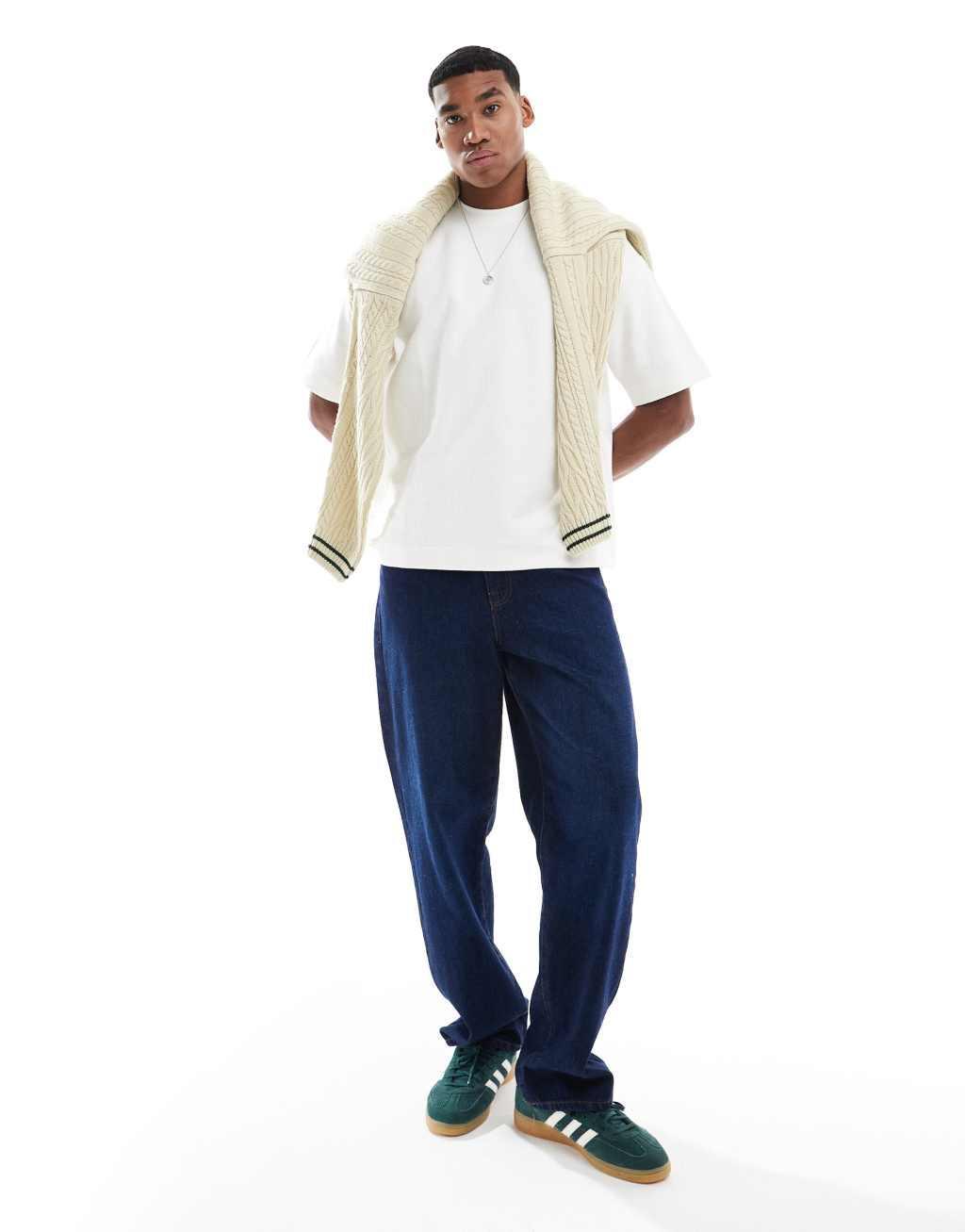 Pull&Bear ribbed boxy t-shirt in white Product Image