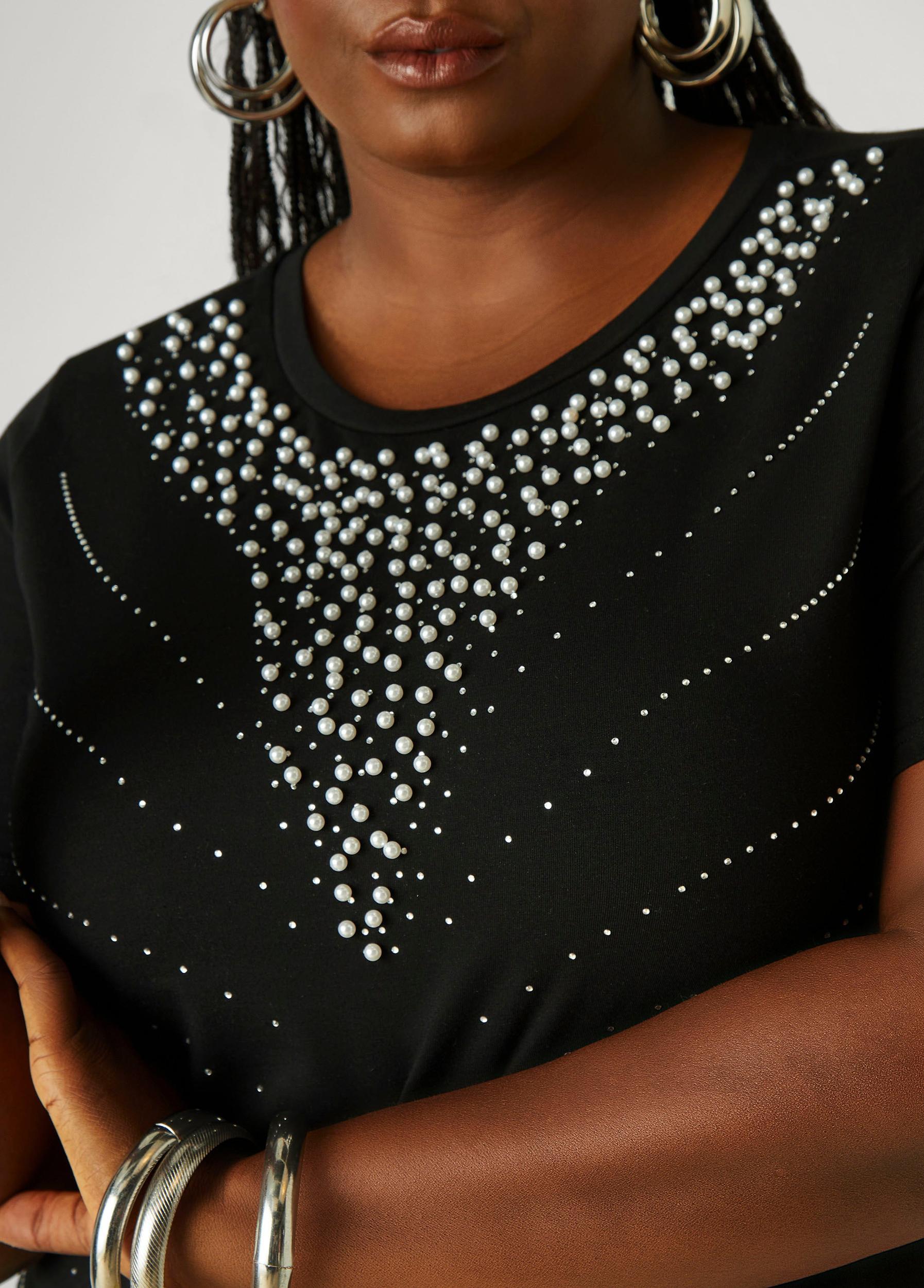 Faux Pearl And Crystal Jersey Tee Product Image