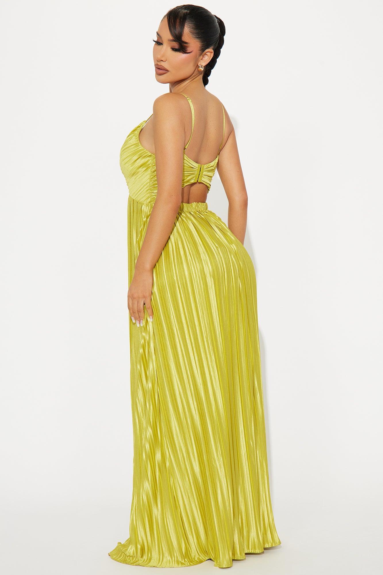 Delilah Plisse Maxi Dress - Chartreuse Product Image
