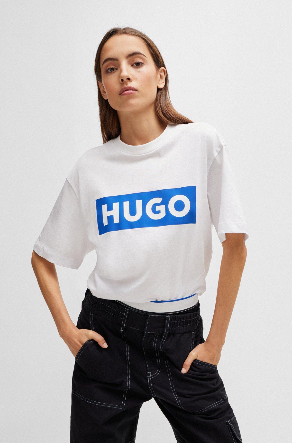 Cotton-jersey T-shirt with blue logo Product Image