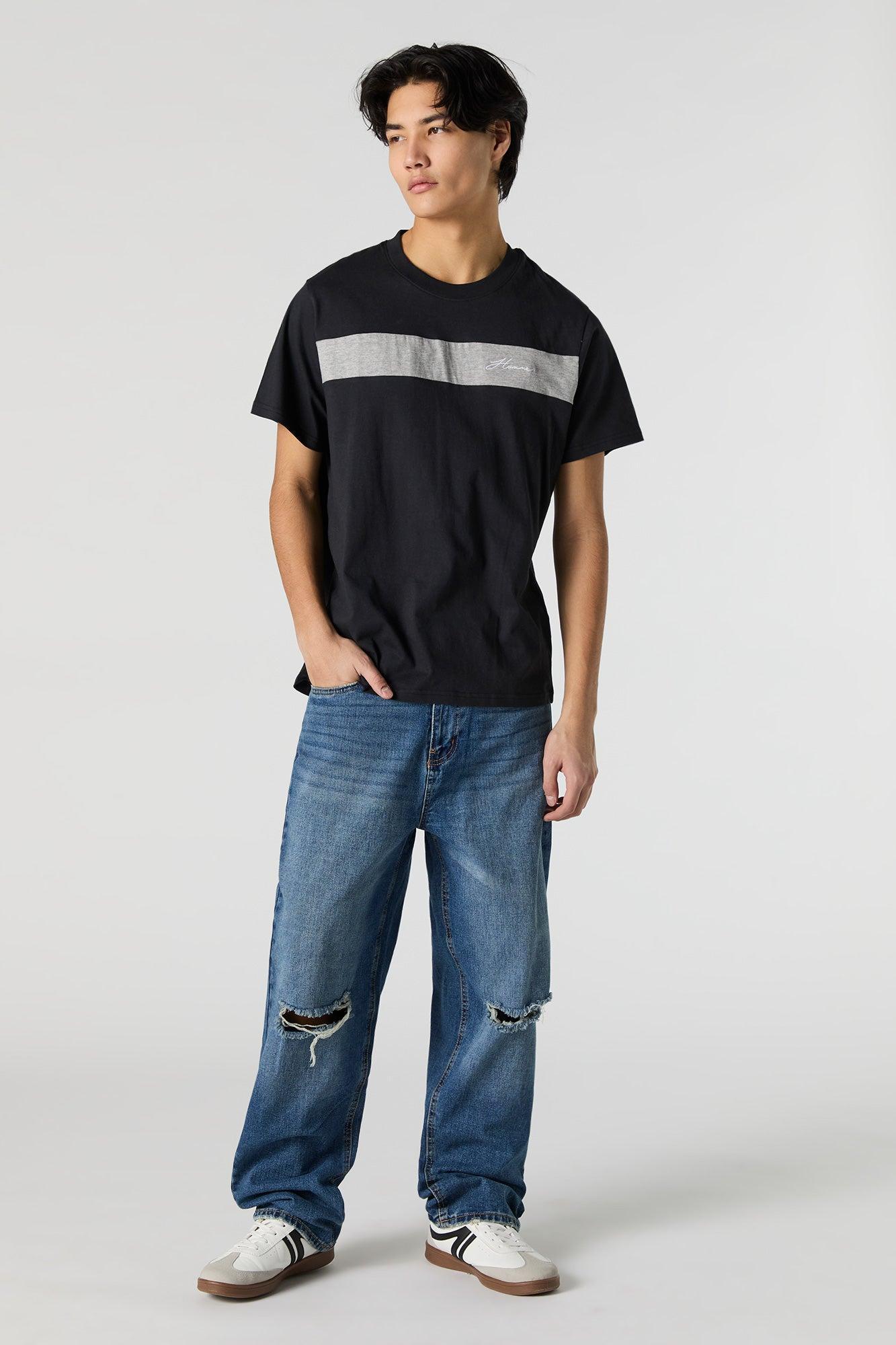 Embroidered Colourblock T-Shirt Male Product Image