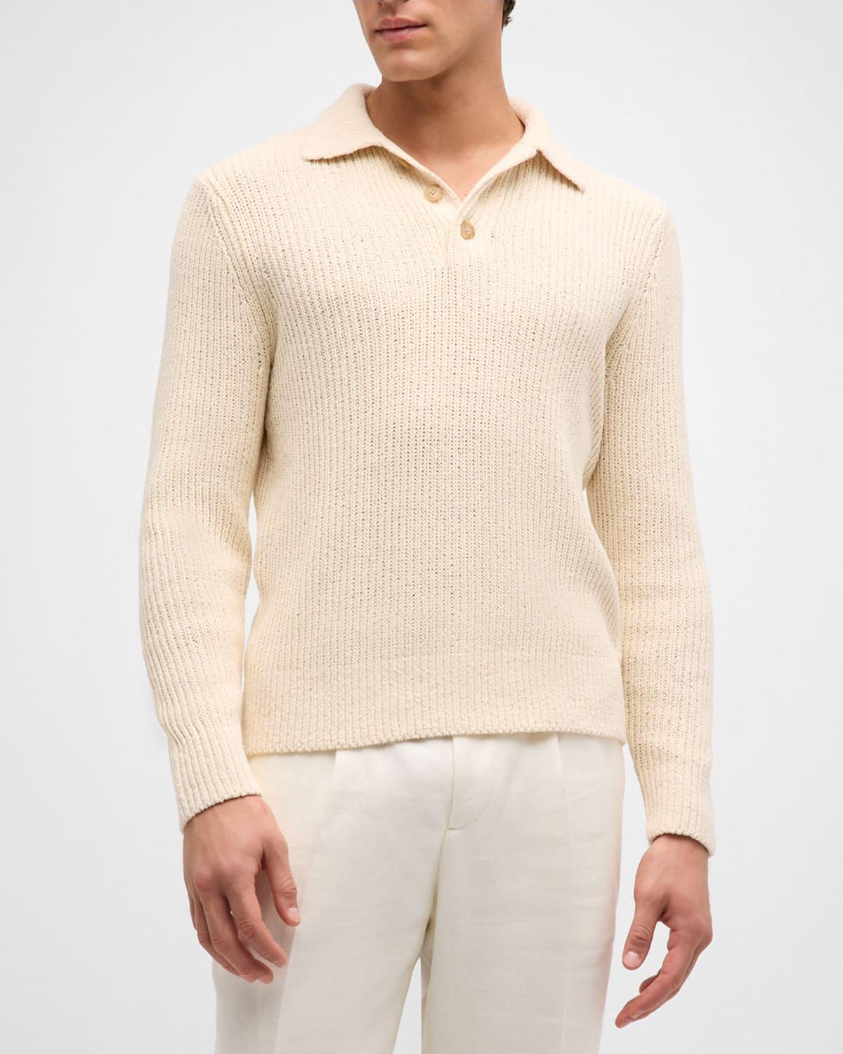 Mens Spring Shaker Ribbed Polo Sweater Product Image