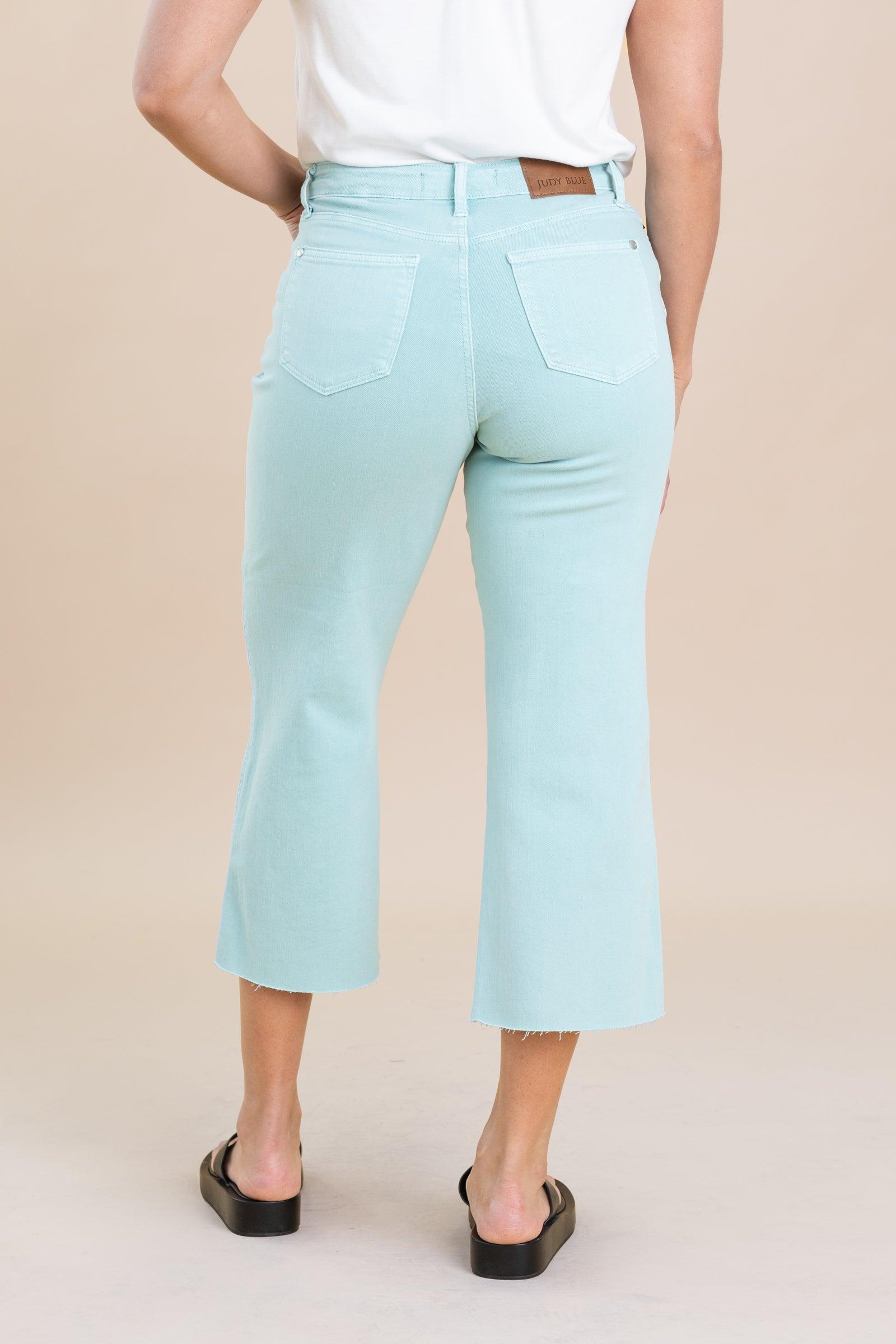 Judy Blue Light Mint Dyed Hem Crop Wide Jeans Product Image