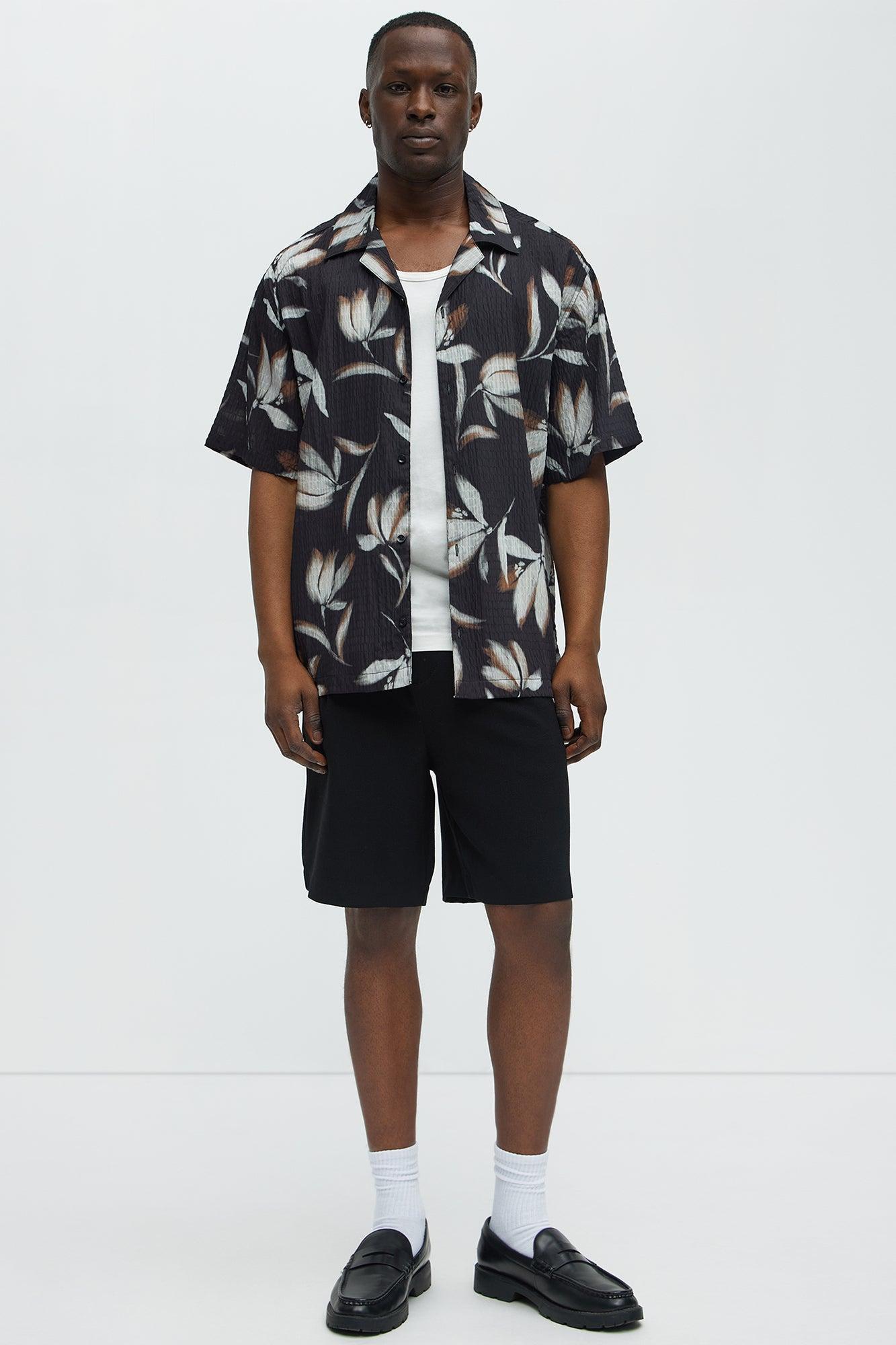 White Flowers Button Up Shirt - Black/combo Product Image