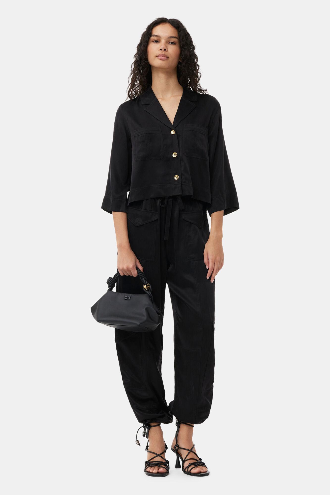 Washed Satin Crop Shirt Product Image