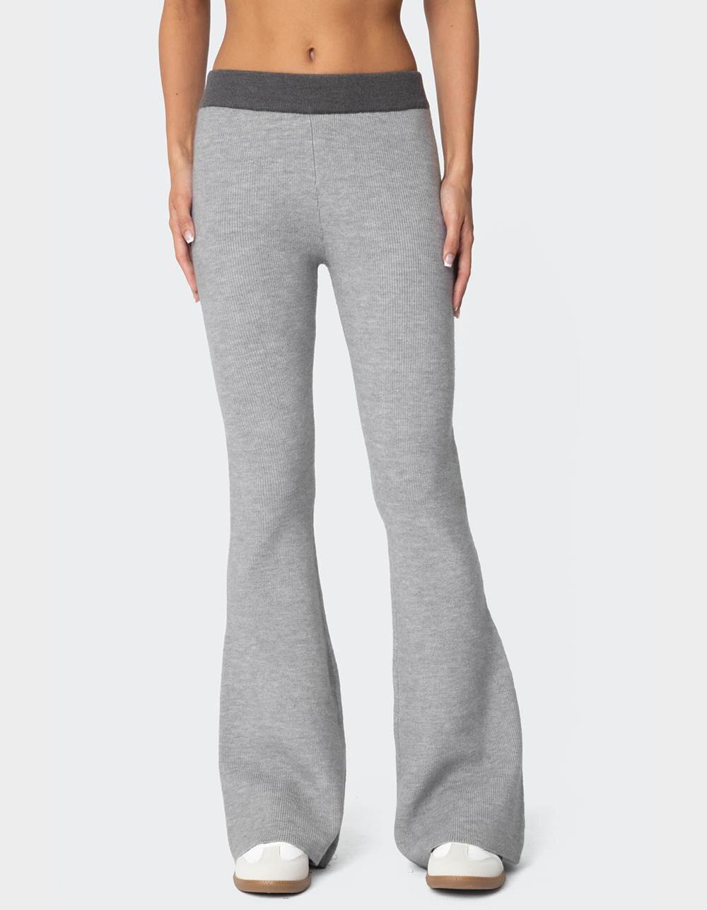 EDIKTED Lei Contrast Knit Flared Pants - GRAY Product Image