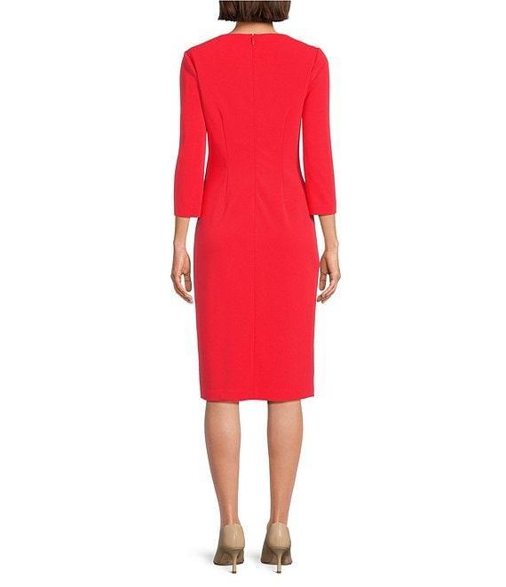 Investments Scuba Crepe 3/4 Sleeve Envelope Neck Sheath Dress Product Image