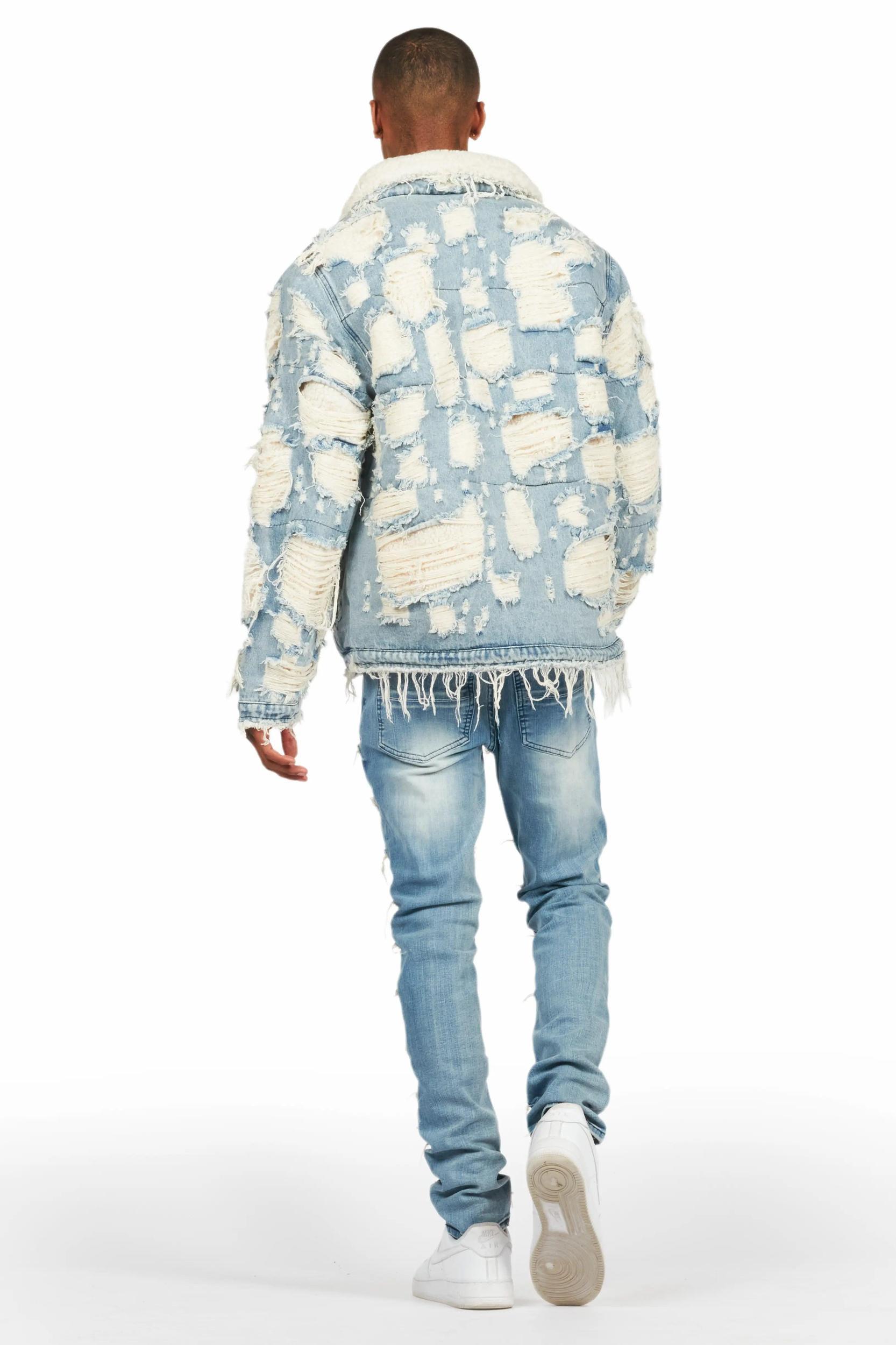 Waylon Rustic Blue Frayed Slim Fit Jean Male Product Image