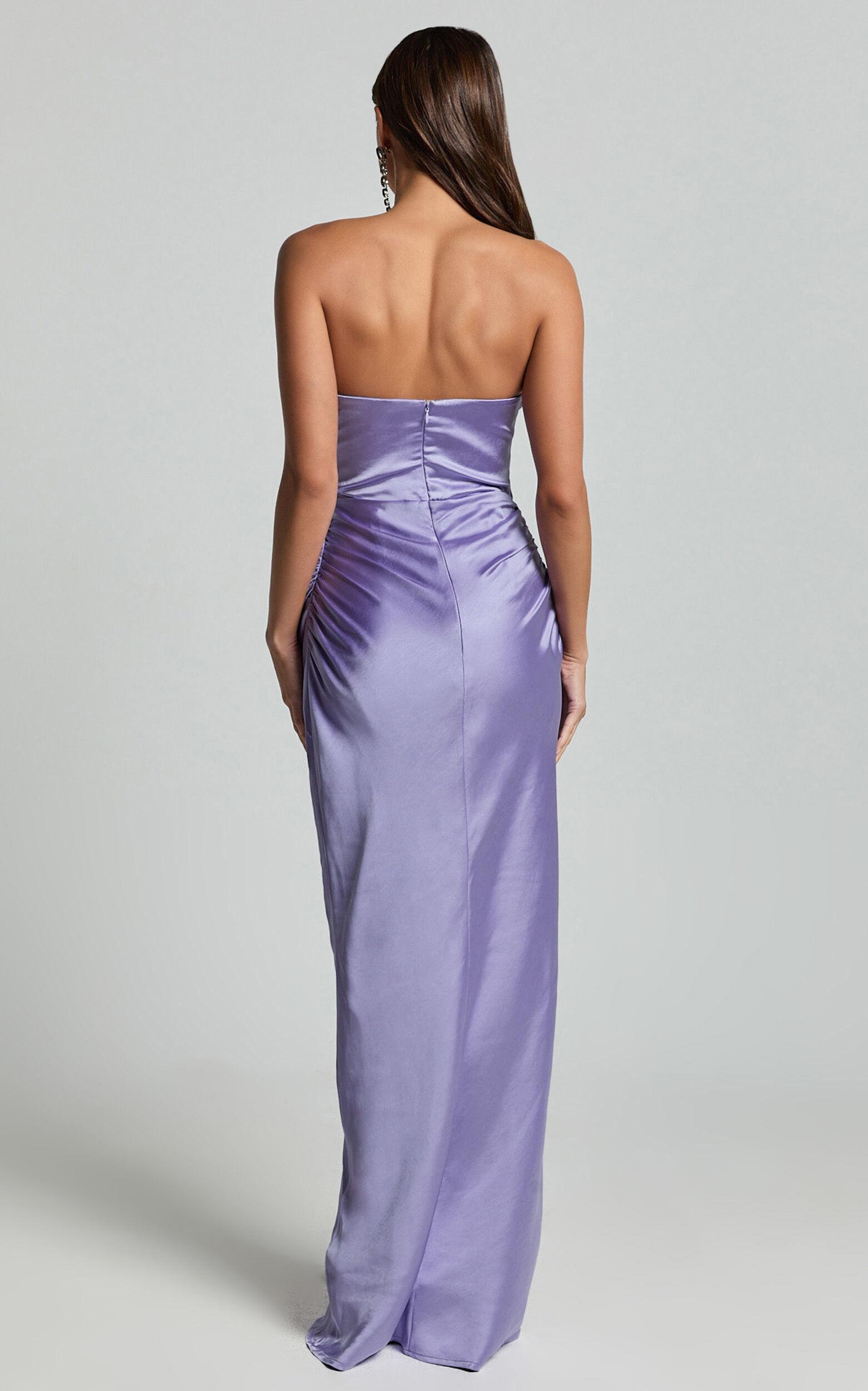 Oliver Maxi Dress - Satin Strapless Cut Out Dress in Lilac Product Image