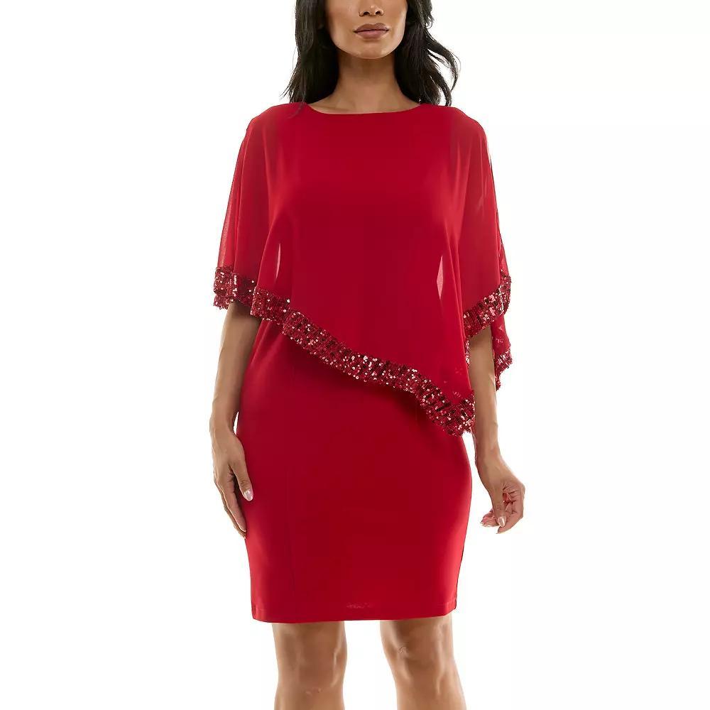 Women's Nina Leonard Popover Chiffon Shift Dress, Size: Small, Nina Red Product Image