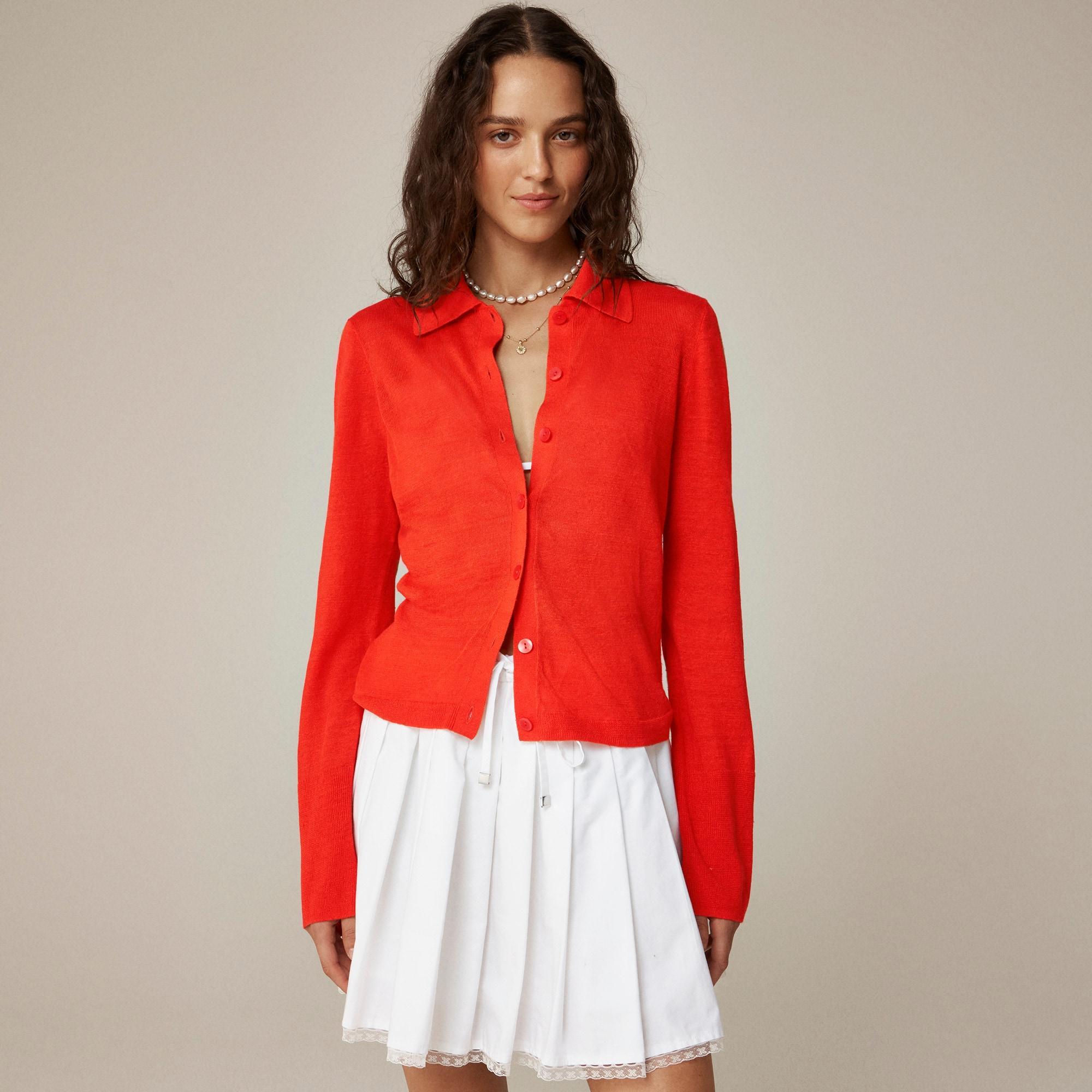 Collared button-up sweater in linen Product Image