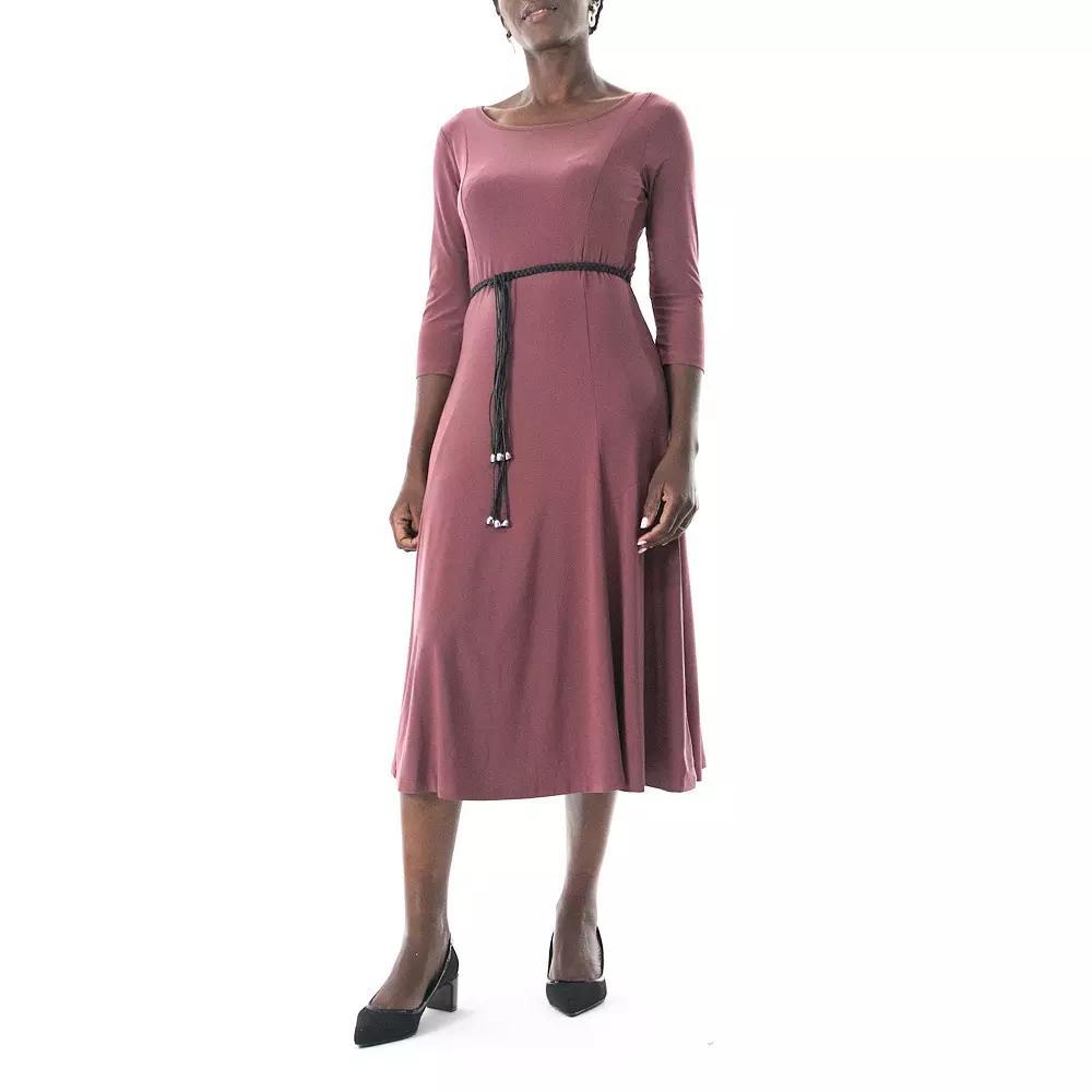 Women's Nina Leonard Three-Quarter Sleeve Belted Midi Dress, Size: XL, Pink Product Image