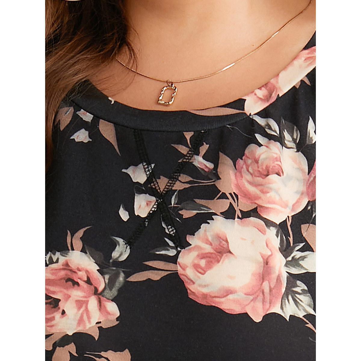 Plus Size Floral Print Round Neck Sweatshirt Women Multicolor Casual Elastic cuffs Round Neck Dailywear Sweatshirts BloomChic 26/4X Product Image