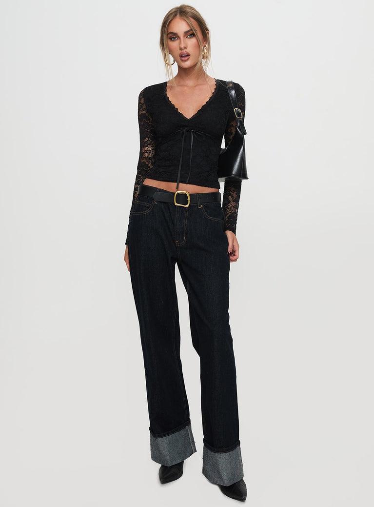 Temptation Incoming Long Sleeve Lace Top Black Product Image