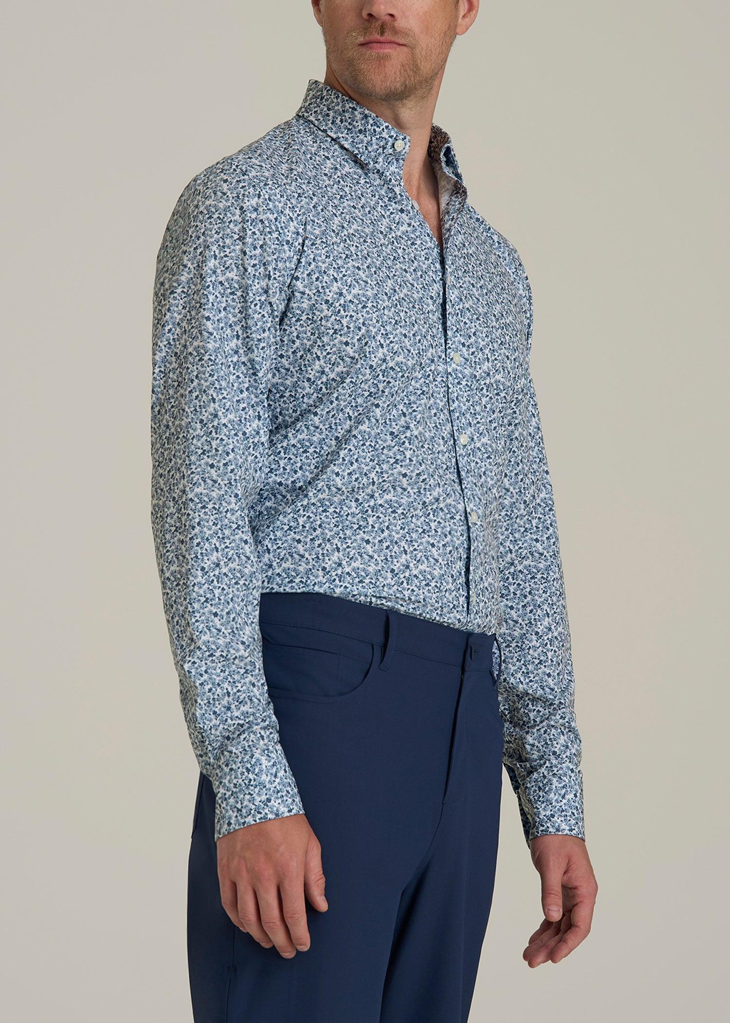 Traveler Stretch Dress Shirt for Tall Men in Blue Scattered Floral Product Image