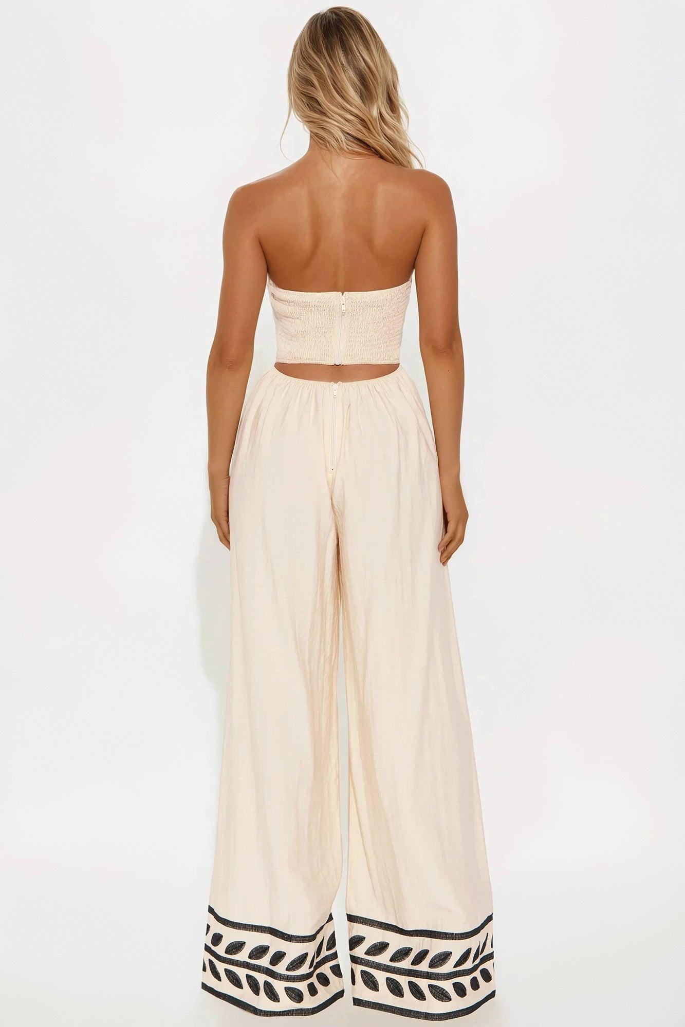 Bowie Linen Wide Leg Jumpsuit - Natural Product Image