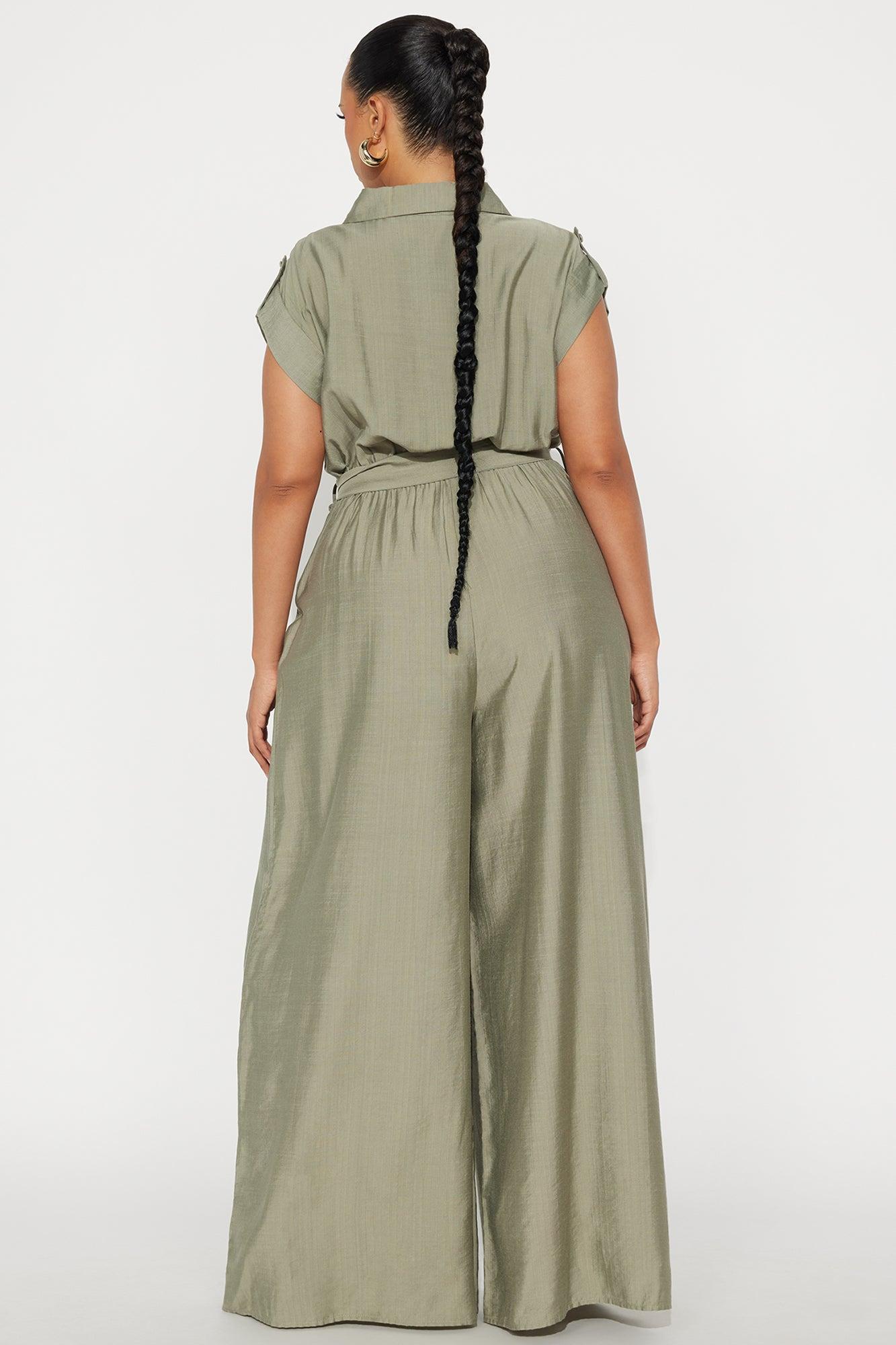 Valentina Linen Wide Leg Jumpsuit - Olive Product Image