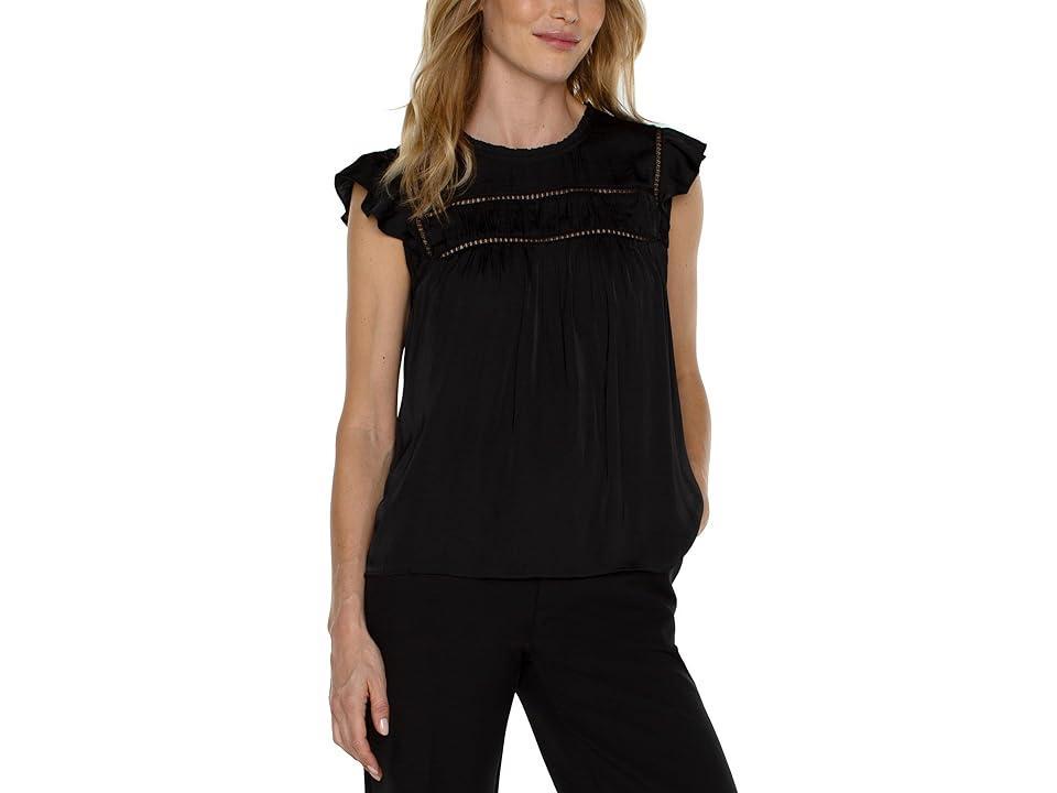 Liverpool Los Angeles Flutter Sleeve Top with Trim Detail Textured Sateen (Rose ) Women's Clothing Product Image