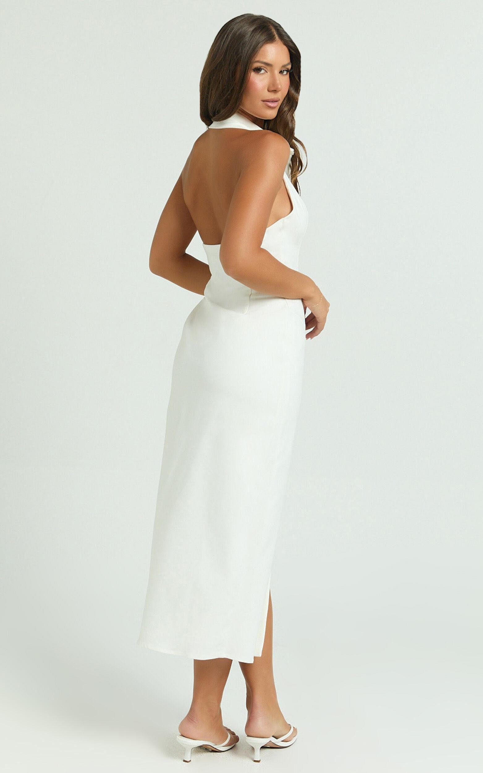 Lillibelle Midi Dress - Collared Button Down Bodycon Dress in Off White Product Image