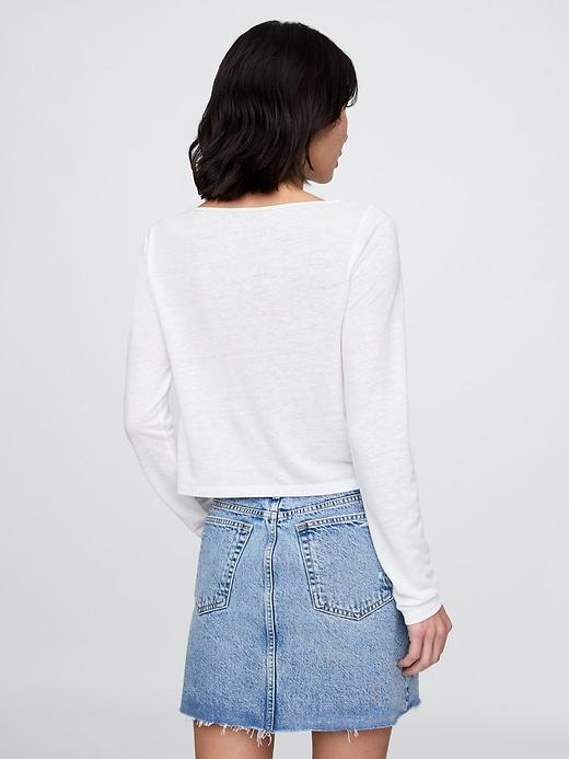 Linen-Blend Cropped Boatneck T-Shirt Product Image