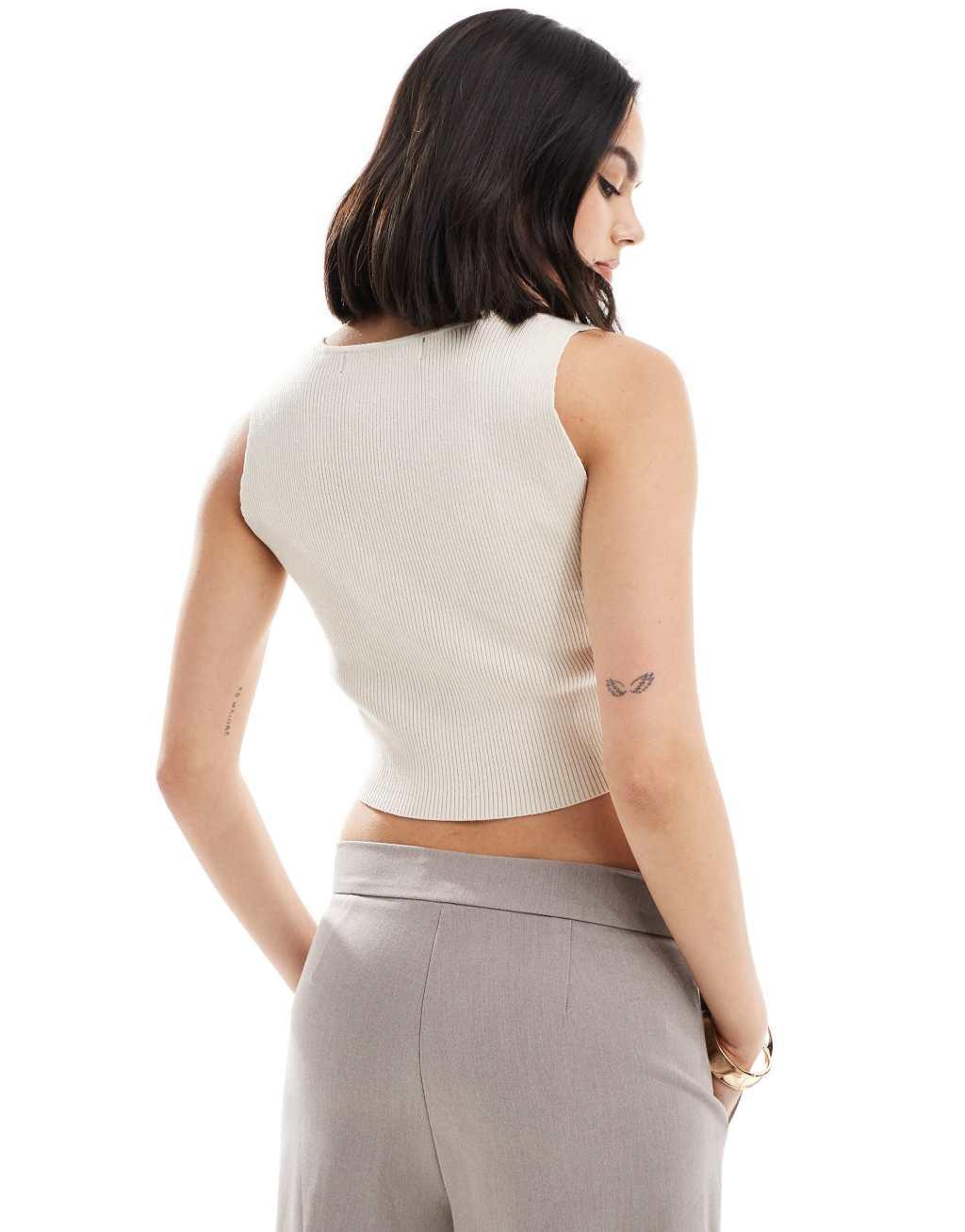 Vero Moda ribbed knit top with sweetheart neckline in cream Product Image