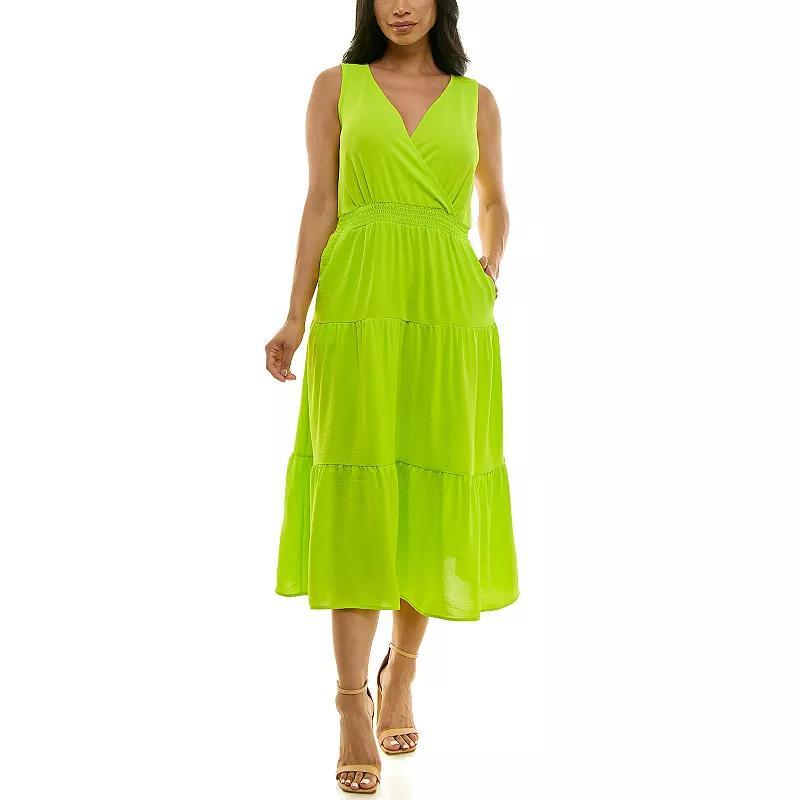 Women's Nina Leonard Tiered Smocked Midi Dress, Size: XL, Vibrant Purple Product Image