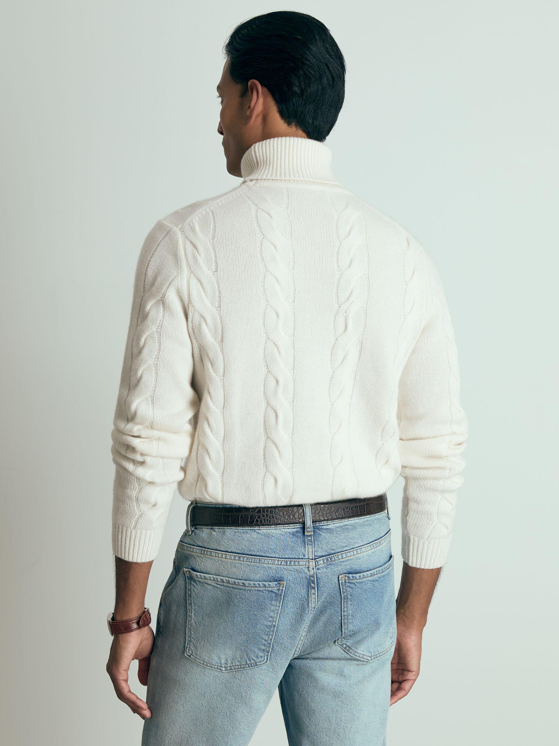Atelier Cabled-Cashmere Roll-Neck Jumper in White Product Image