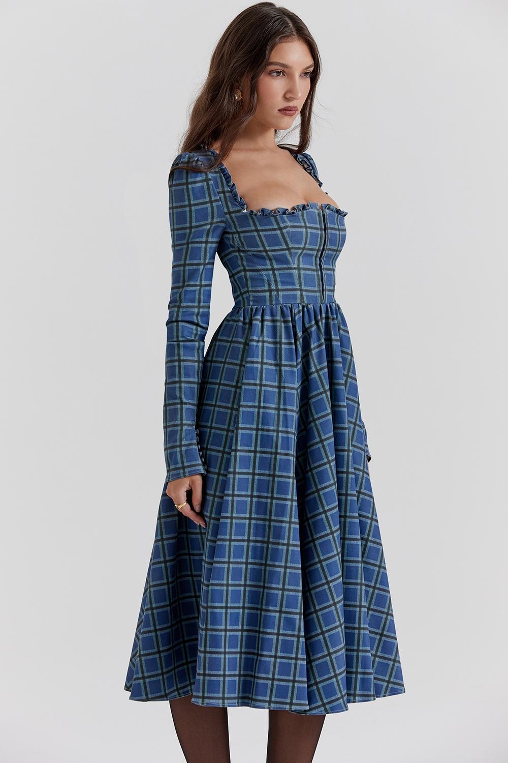 Delia Blue Tartan Midi Dress Product Image