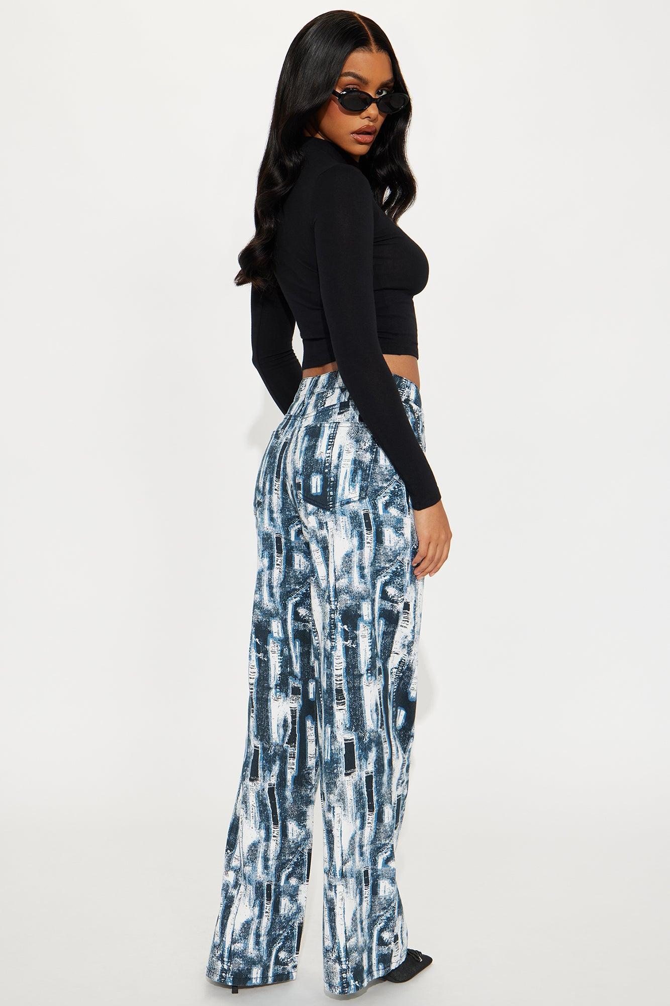 Vivid Dreams Printed Wide Leg Jeans - Blue/combo Product Image