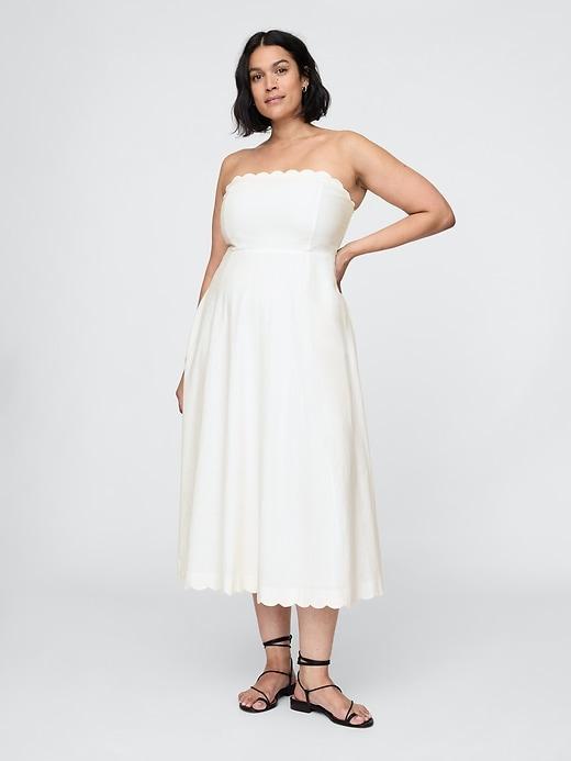 Linen-Blend Scalloped Midi Dress Product Image