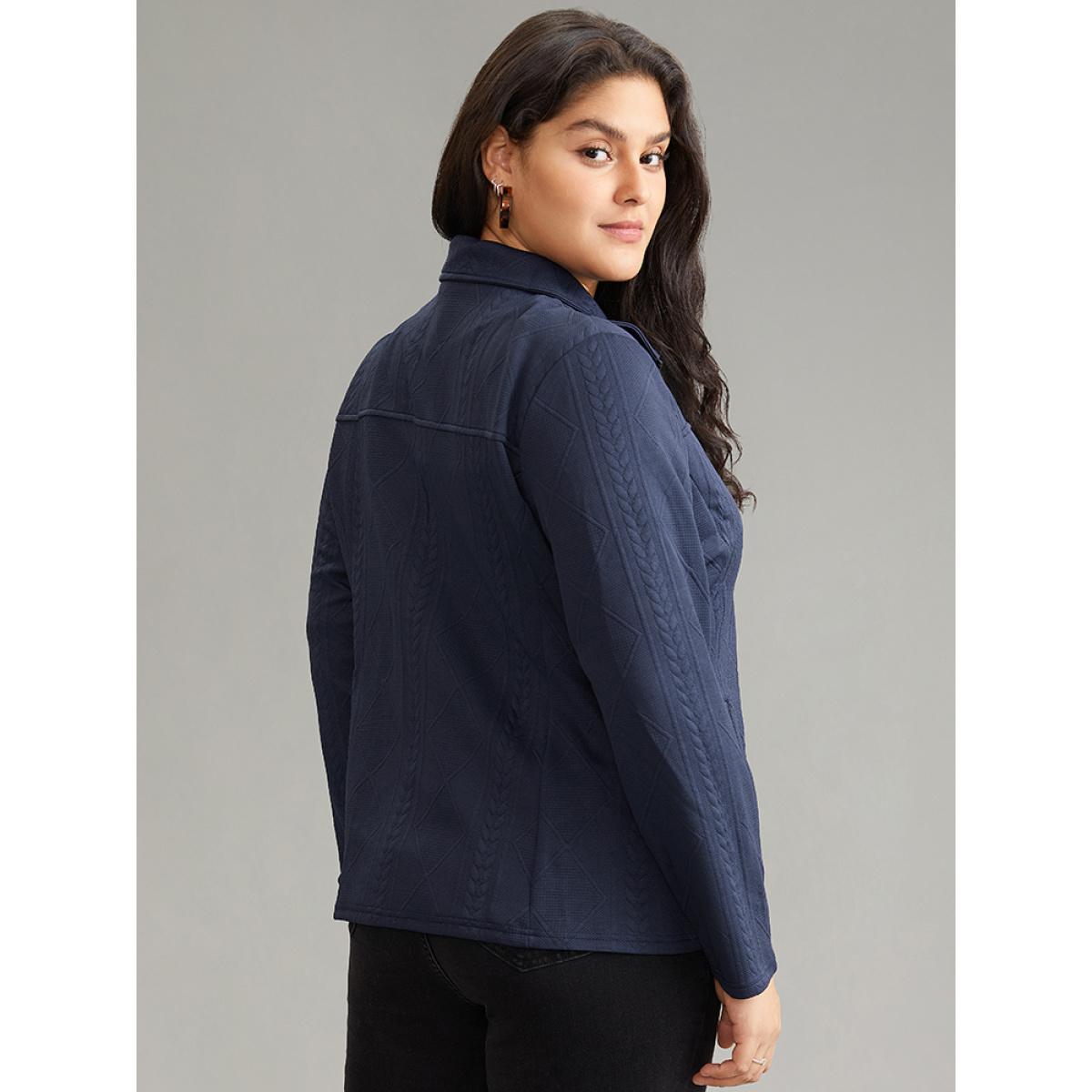 Plus Size Solid Jacquard Zipper Texture Jacket Women Indigo Texture Pocket Dailywear Jackets BloomChic 10/M Product Image