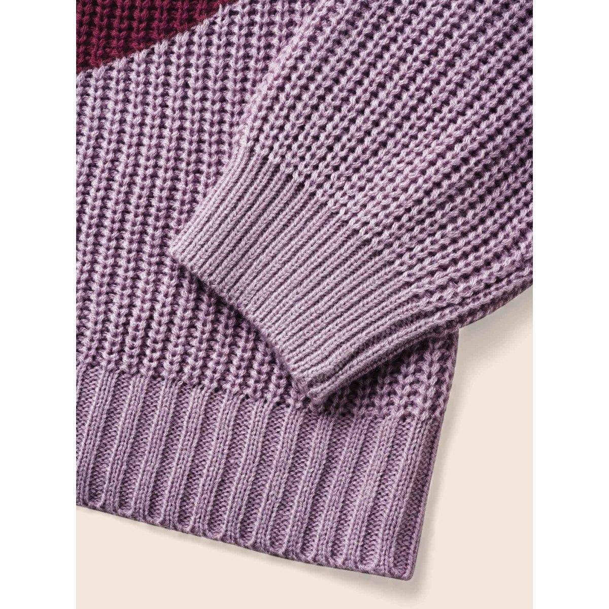 Plus Size Colorblock Contrast Drop Shoulder Sleeve Pullover Deeppurplered Women Casual Long Sleeve Round Neck Everyday Pullovers BloomChic 22-24/3X Product Image
