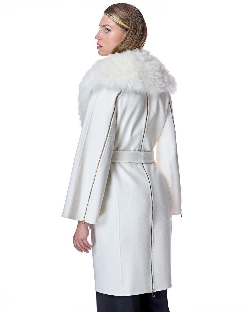 Wool Blend Belted Fur Trim Coat-Maximilian Product Image