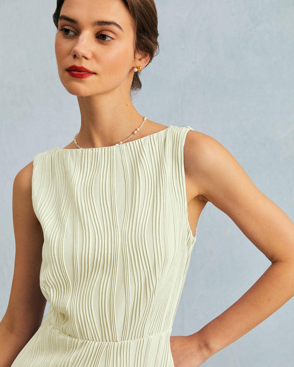 The Beige Water Ripple Textured Sleeveless Mini Dress Product Image