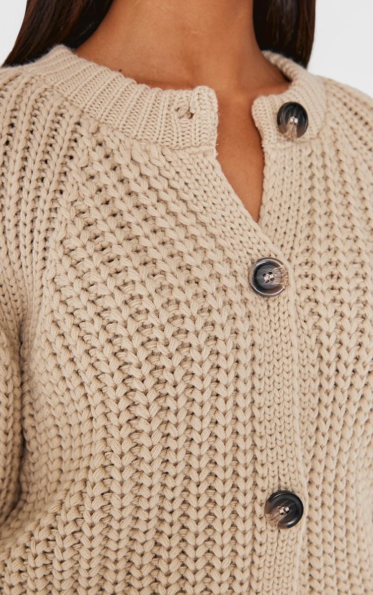 Beige Chunky Cable Knit Button Up Cardigan Product Image